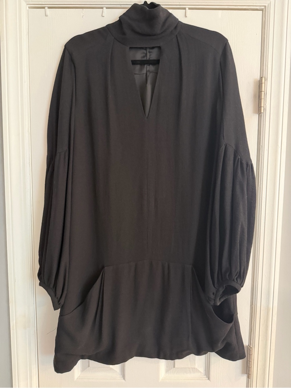 Zara Mid-2000’s Black Crepe Mock Neck Tunic with Keyhole Dress